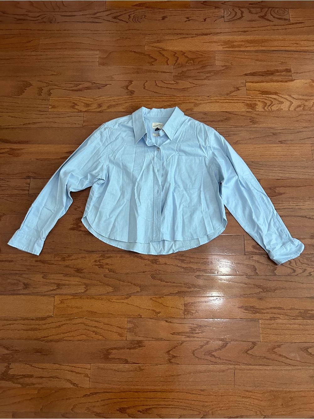 Universal Thread Cropped Button Down Linen Blend Shirt Blue Coastal Office XL - Picture 5 of 8
